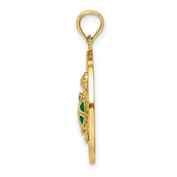 14K Yellow Gold TURKS & CAICOS On Round Frame With Enamel Turtle Charm Pendant