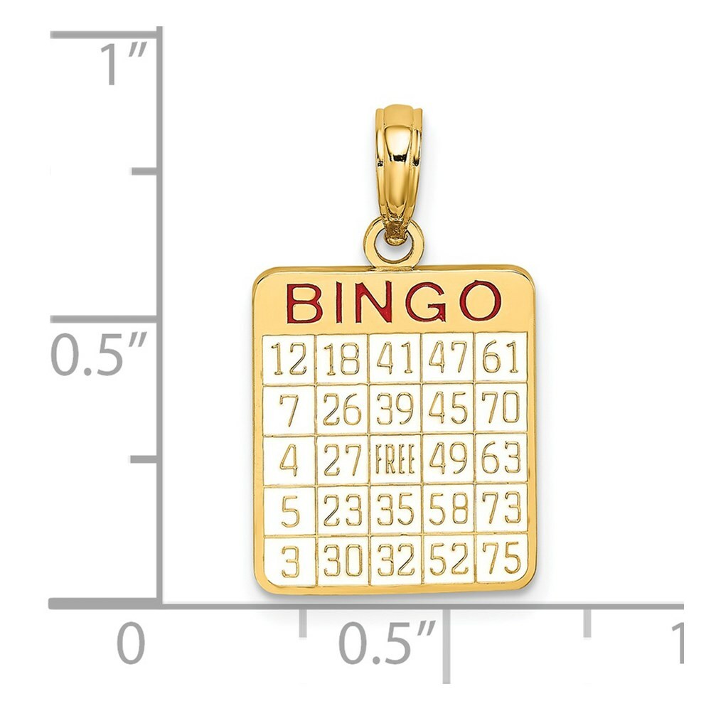 14K Yellow Gold With Enamel Bingo Card Charm Pendant
