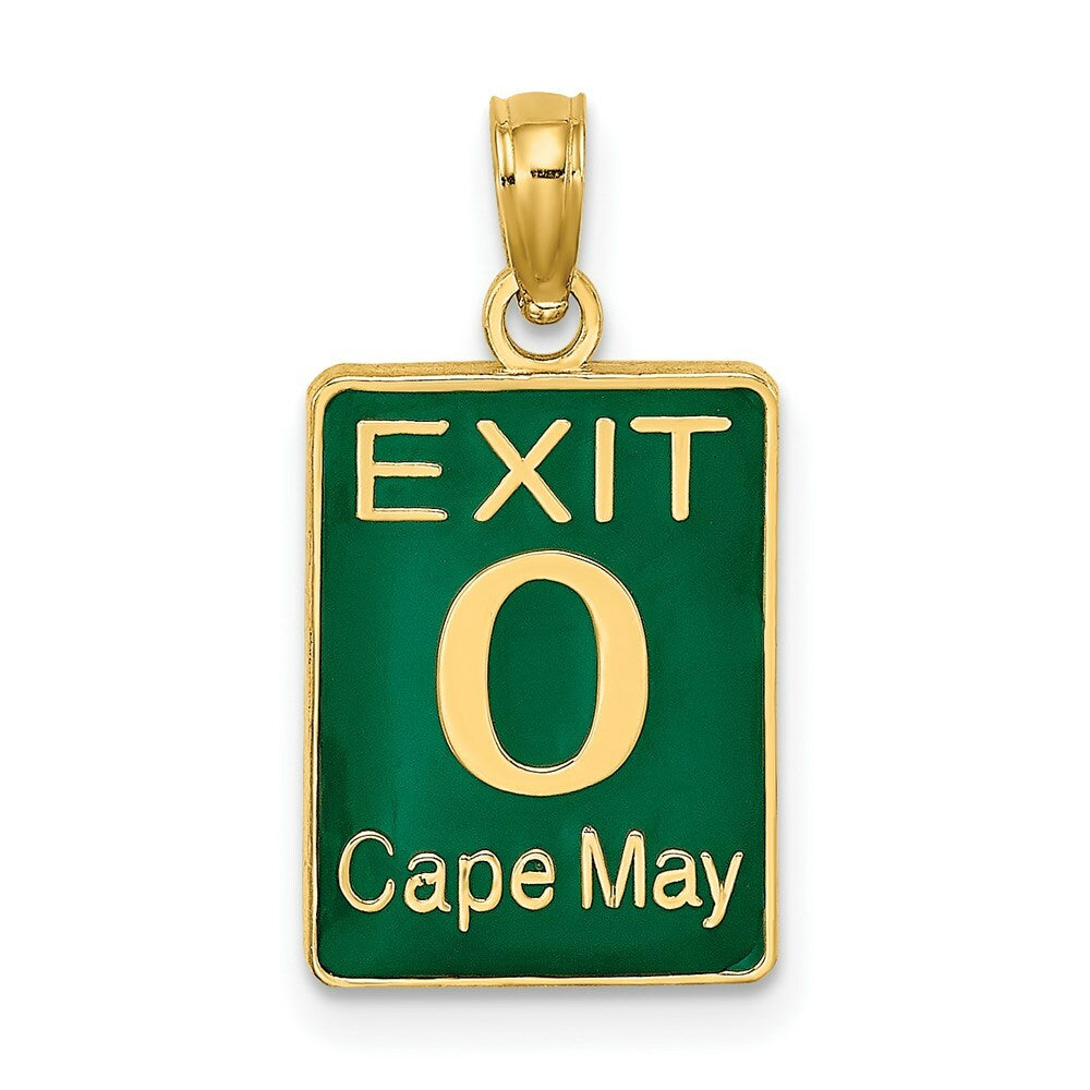 14K Yellow Gold EXIT 0 / CAPE MAY With GREEN ENAMEL Charm Pendant