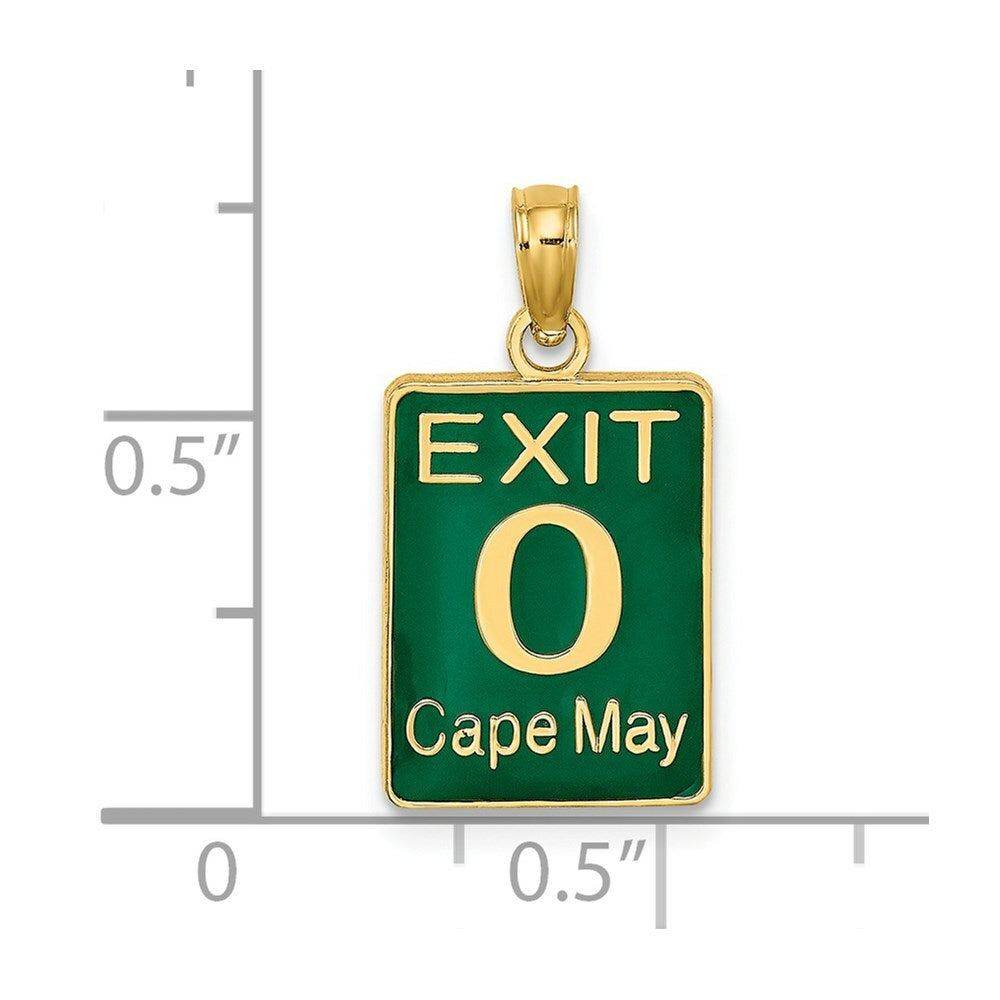 14K Yellow Gold EXIT 0 / CAPE MAY With GREEN ENAMEL Charm Pendant