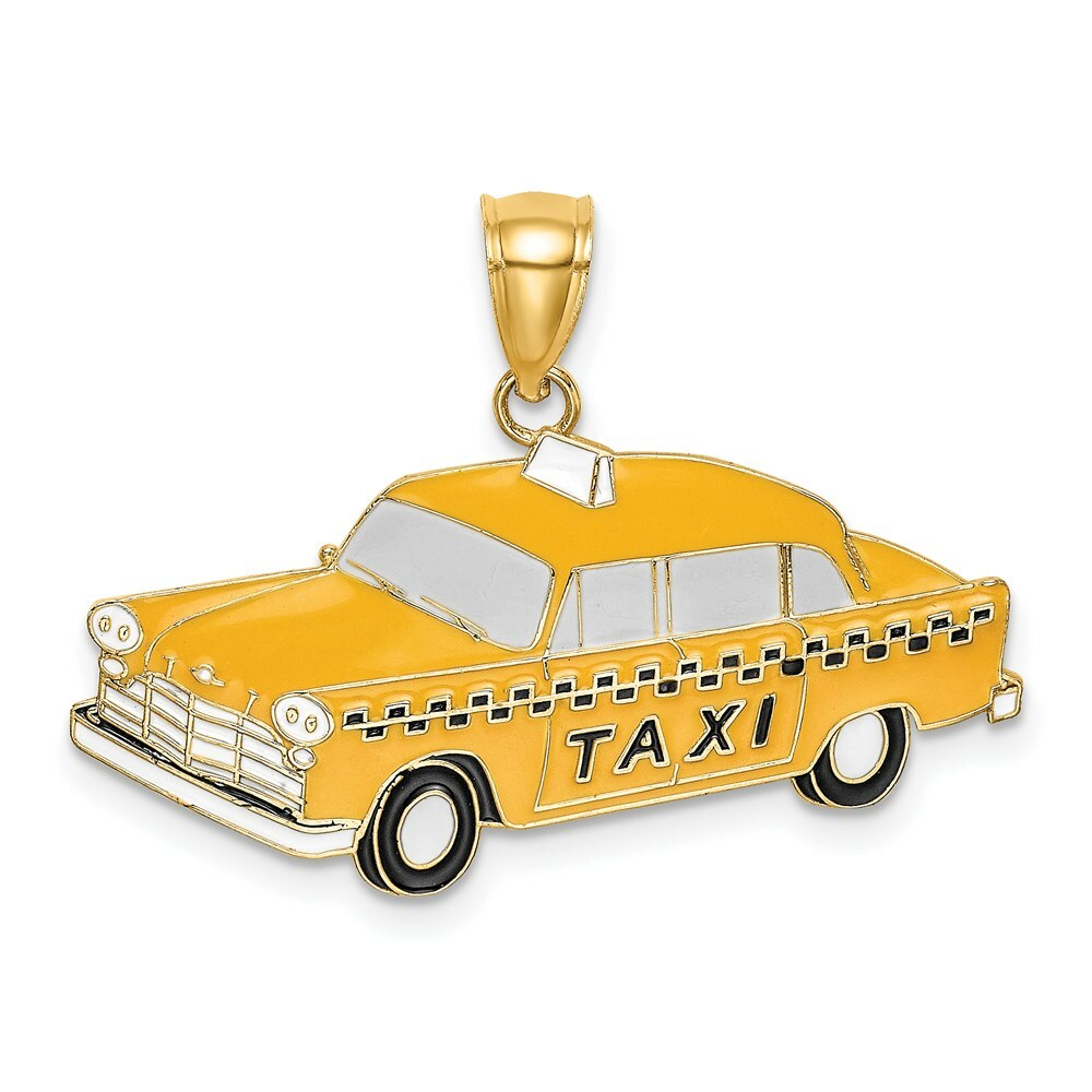 14K Yellow Gold Enamel Taxi Charm Pendant