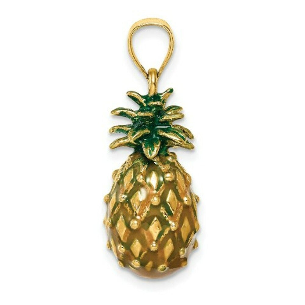 14K Yellow Gold Enamel & Polished 3-D Pineapple Charm Pendant