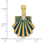 Load image into Gallery viewer, 14K Yellow Gold 2-D Blue Enamel Scallop Shell Charm Pendant
