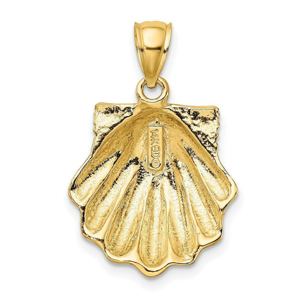 14K Yellow Gold 2-D Blue Enamel Scallop Shell Charm Pendant