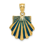 Load image into Gallery viewer, 14K Yellow Gold 2-D Blue Enamel Scallop Shell Charm Pendant
