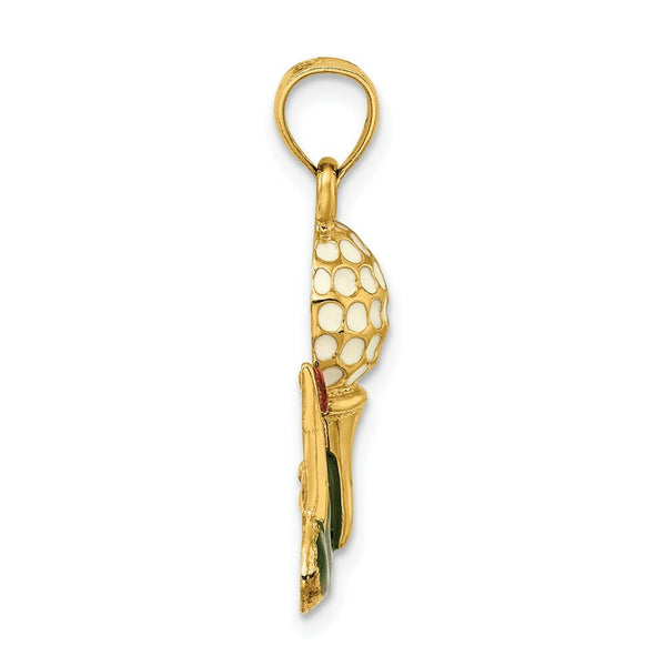 14K Yellow Gold With Enamel & 2-D Golf Ball Charm Pendant