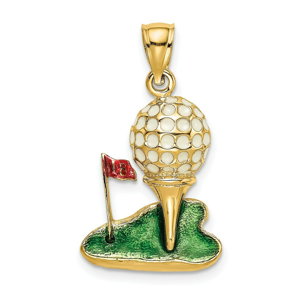 14K Yellow Gold With Enamel & 2-D Golf Ball Charm Pendant
