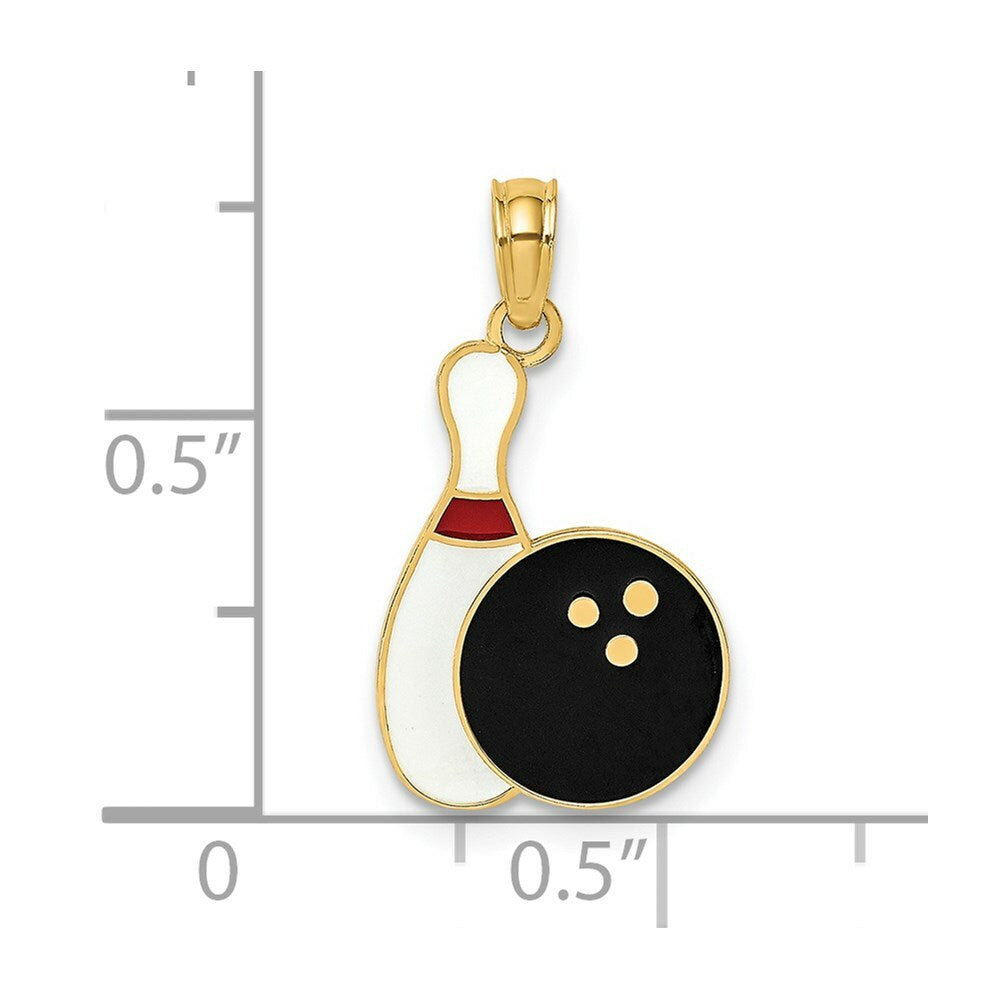 14K Yellow Gold Enamel BOWLING Ball & PIN Charm Pendant