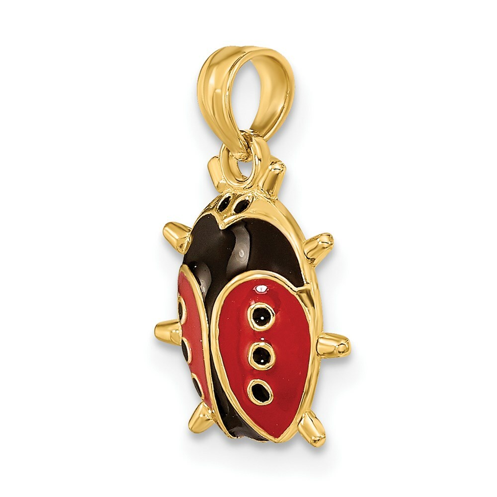 14K Yellow Gold 3-D ENAMEL LADYBUG Charm Pendant