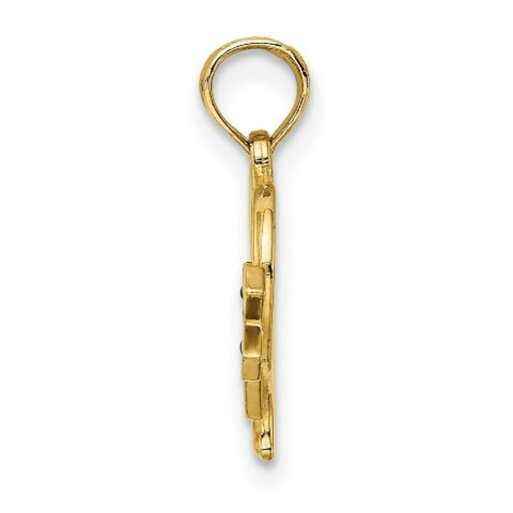 14K Yellow Gold Enamel Cross & Heart Charm Pendant
