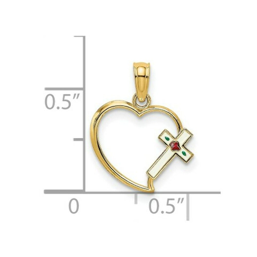 14K Yellow Gold Enamel Cross & Heart Charm Pendant