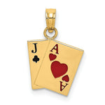 Load image into Gallery viewer, 14K Yellow Gold Enamel Jack of Clubs &amp; Ace of Hearts Cards Charm Pendant

