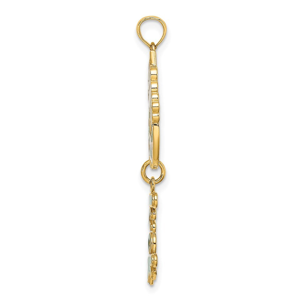 14K Yellow Gold Enameled Horseshoe With Luck & Flowers Charm Pendant