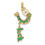 Load image into Gallery viewer, 14K Yellow Gold Enameled Horseshoe With Luck &amp; Flowers Charm Pendant
