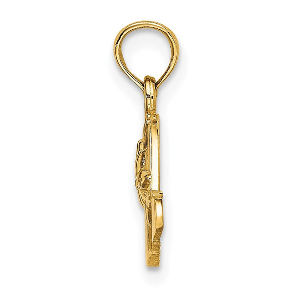 14K Yellow Gold Polished 2-D RED Enamel Hat Charm Pendant
