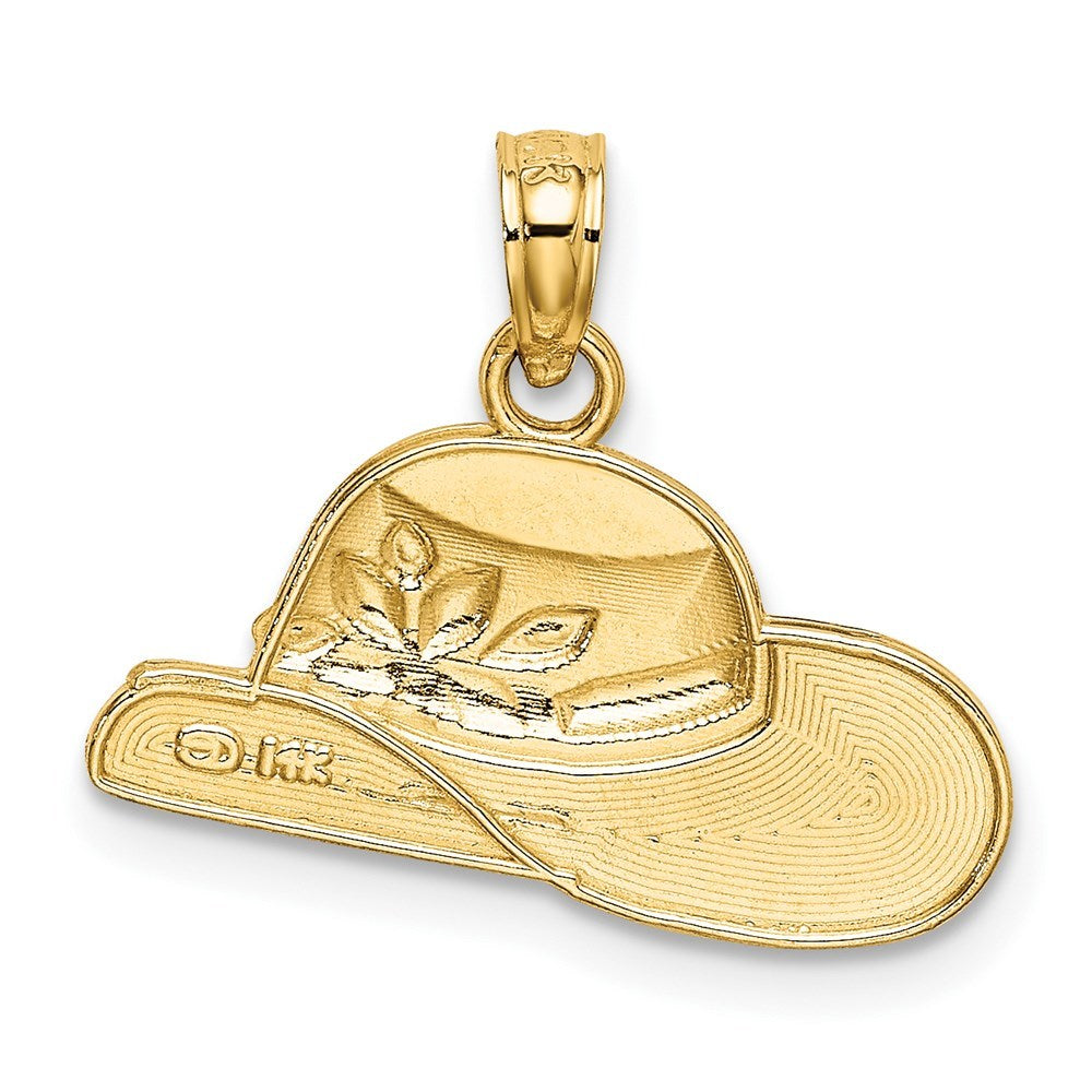 14K Yellow Gold Polished 2-D RED Enamel Hat Charm Pendant