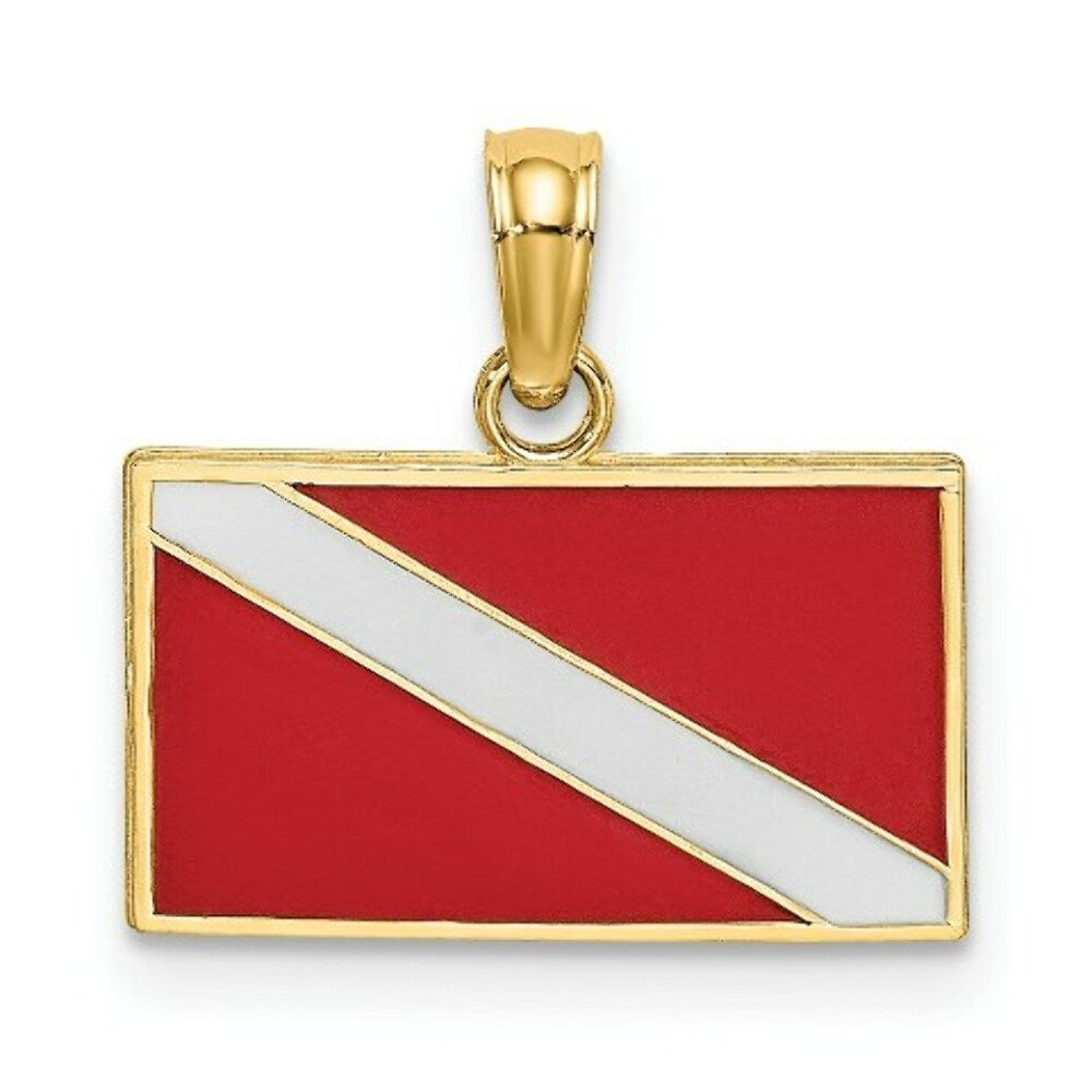 Dive Scuba Diving Flag Marker i 14K Yellow Gold - Red & White Enamel