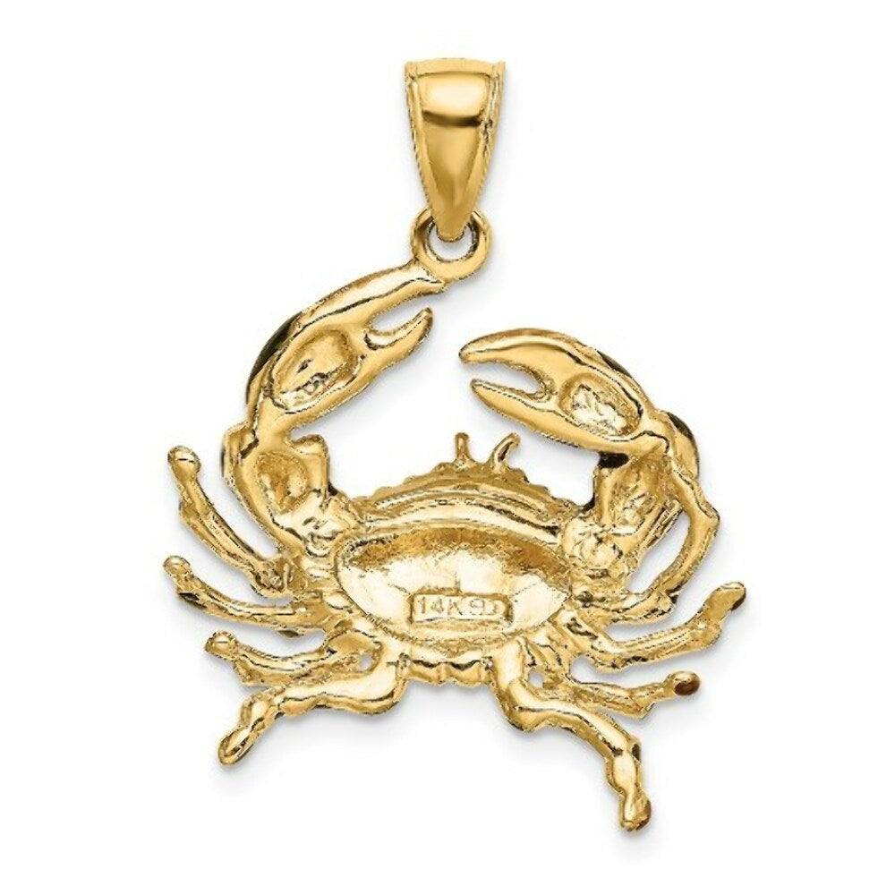 14K Yellow Gold 2-D With Blue Enamel Stone Crab Charm Pendant