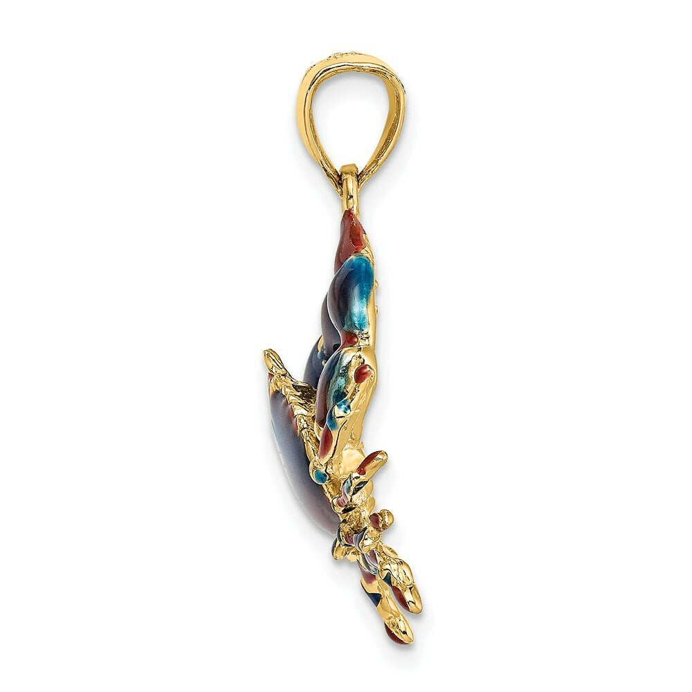 14K Yellow Gold 2-D With Blue Enamel Stone Crab Charm Pendant