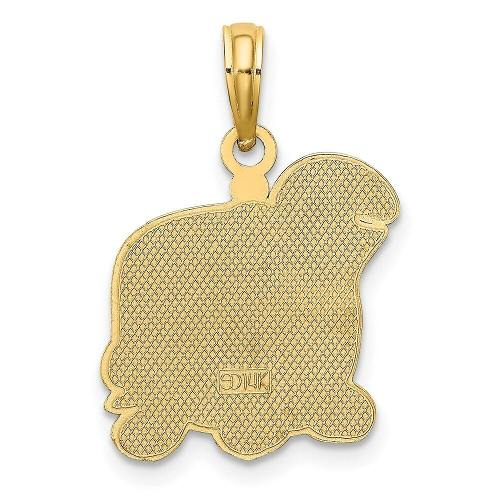 14K Yellow Gold With Brown Enamel Turtle Charm Pendant