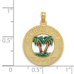 Load image into Gallery viewer, 14K Yellow Gold SARASOTA ROUND FRAME With GREEN DOUBLE PALM TREE Charm Pendant
