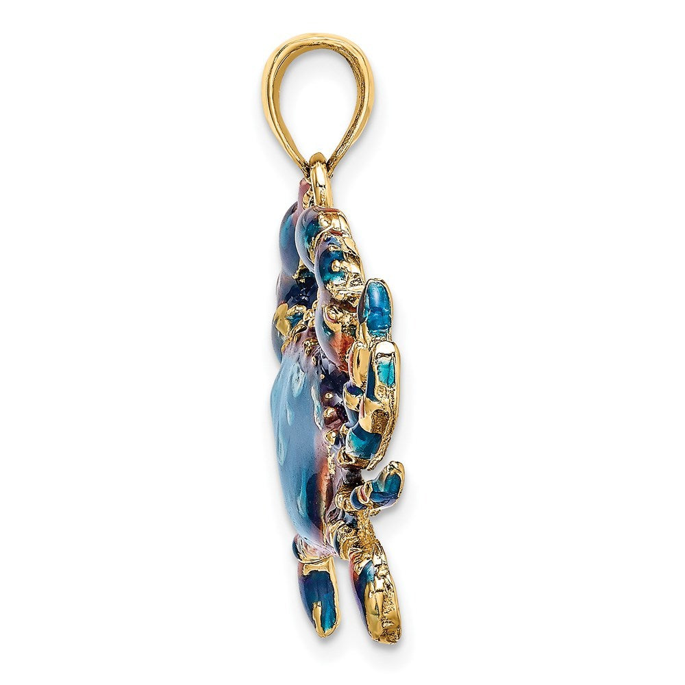 14K Yellow Gold 2-D Blue Enamel Crab Charm Pendant