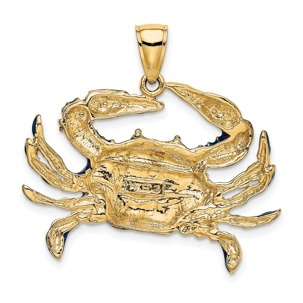 14K Yellow Gold 2-D Blue Enamel Crab Charm Pendant