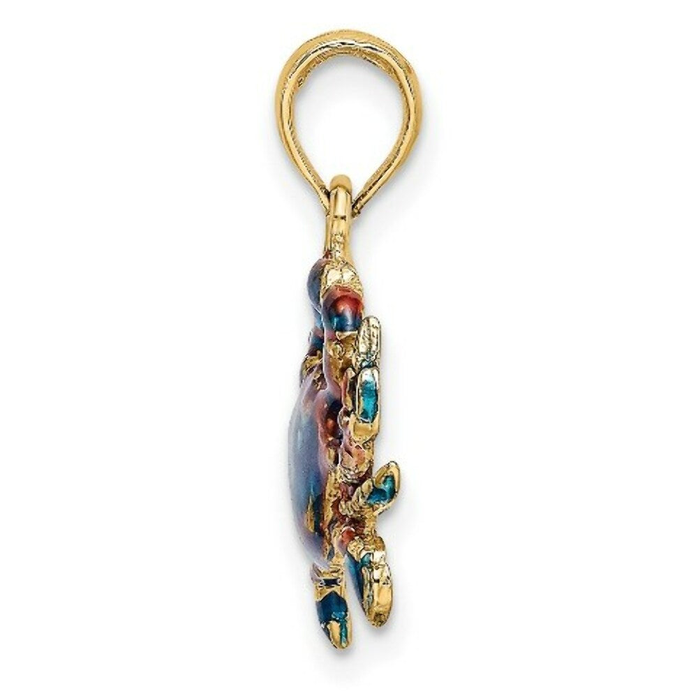 14K Yellow Gold 2-D Blue Enamel Crab Charm Pendant