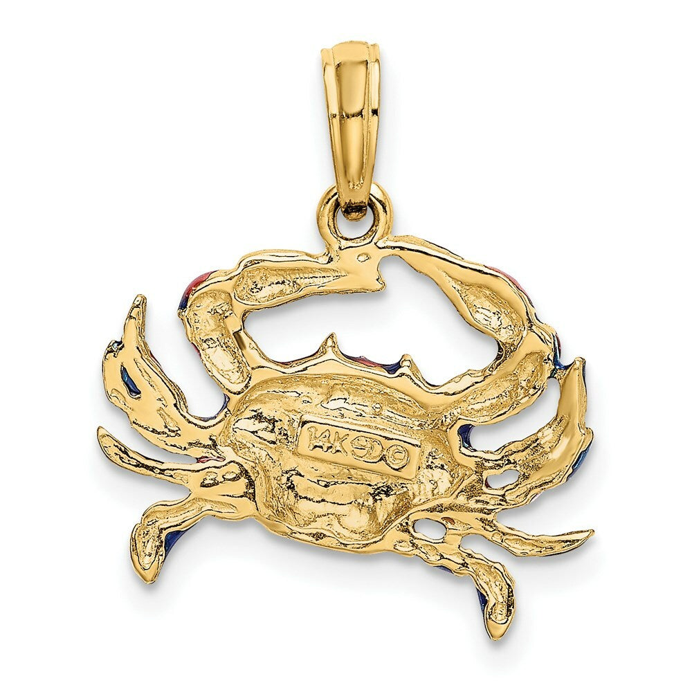 14K Yellow Gold 2-D Blue Enamel Crab Charm Pendant