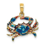 Load image into Gallery viewer, 14K Yellow Gold 2-D Blue Enamel Crab Charm Pendant
