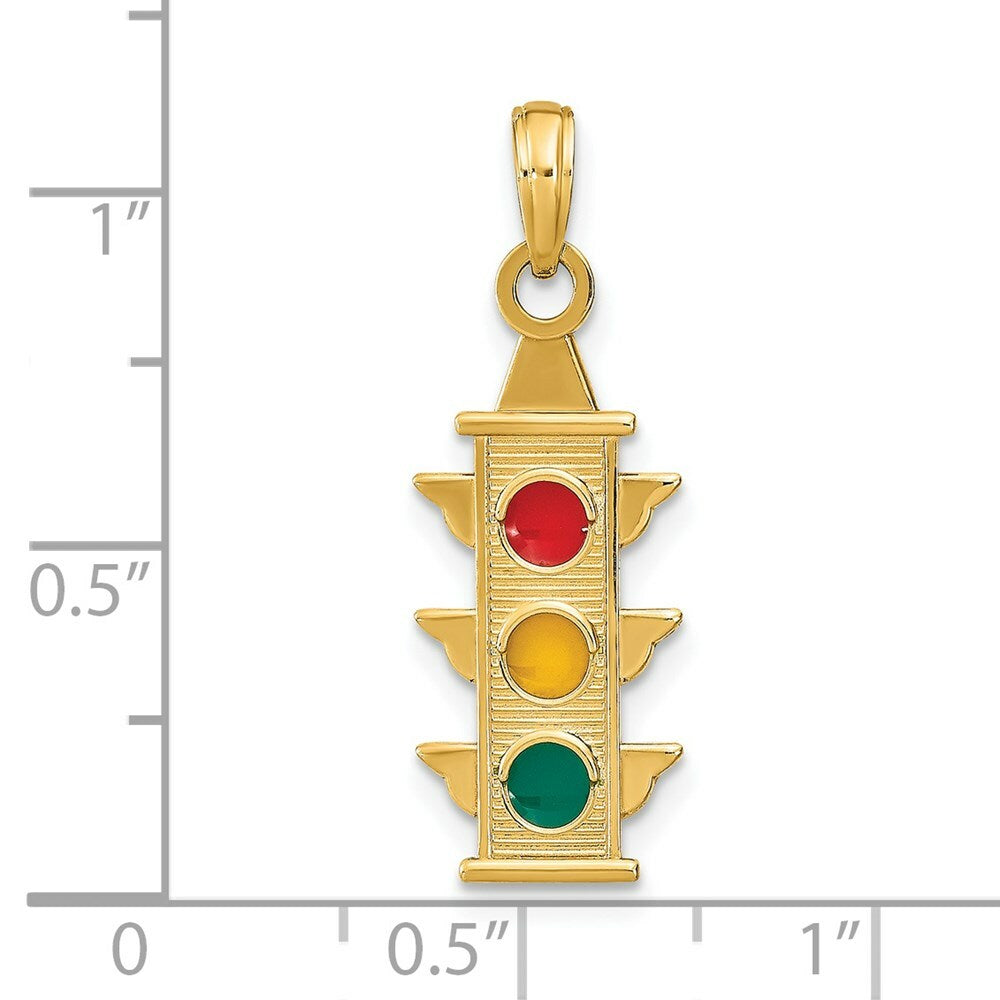 14K Yellow Gold With Red, Yellow, Green Enamel Traffic Signal Charm Pendant