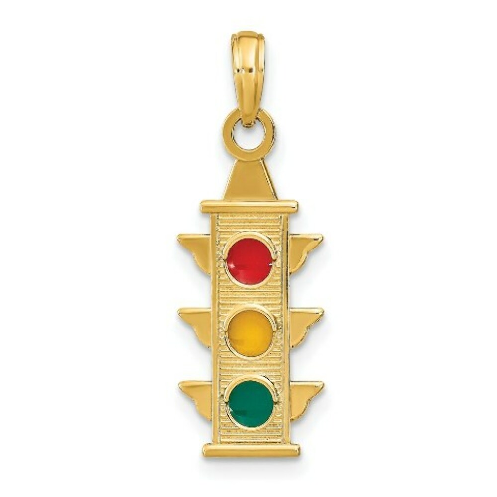 14K Yellow Gold With Red, Yellow, Green Enamel Traffic Signal Charm Pendant