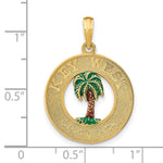 Load image into Gallery viewer, 14K Yellow Gold KEY WEST On Round Frame With Enamel Palm Tree Charm Pendant
