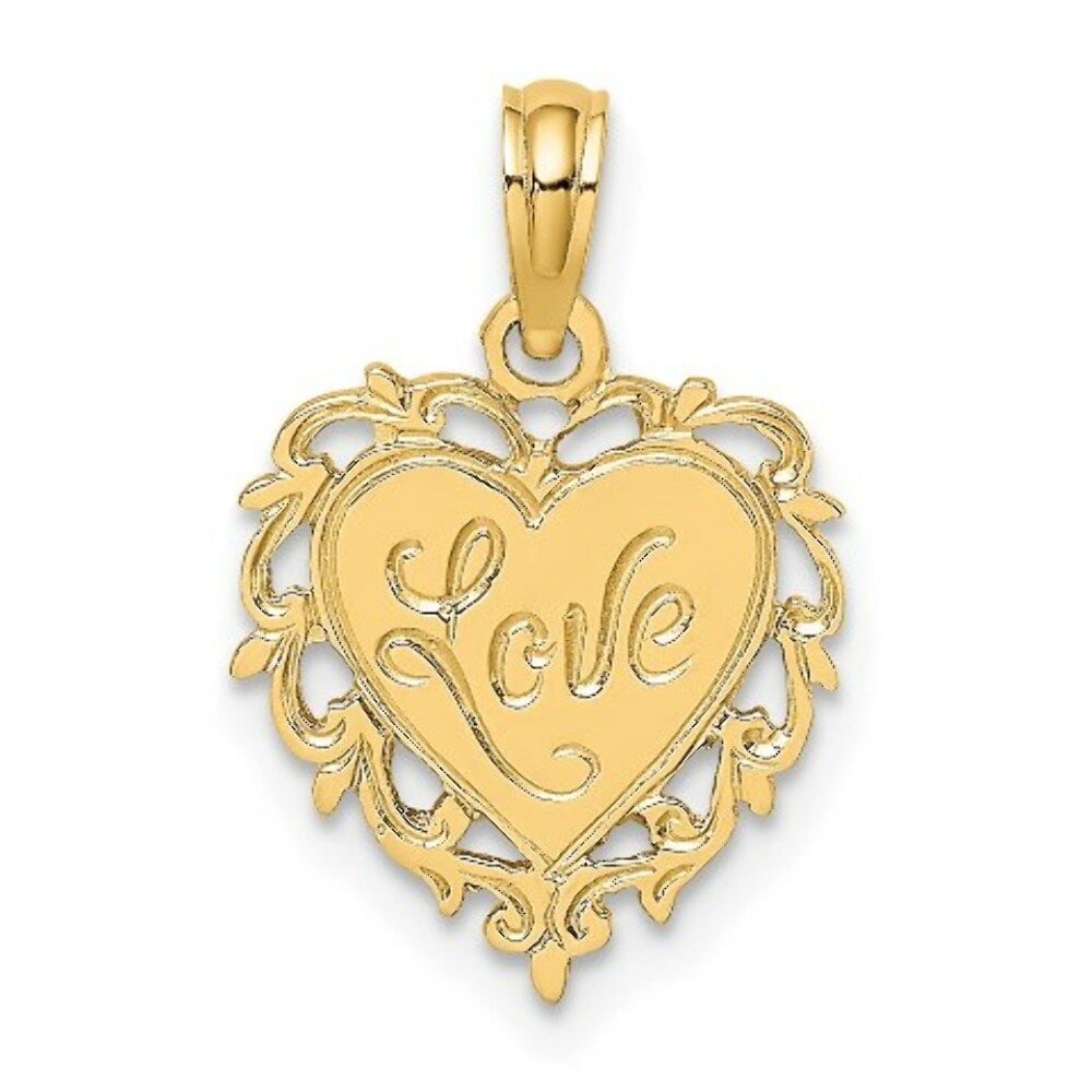 14K Yellow Gold Love In Heart Charm Pendant