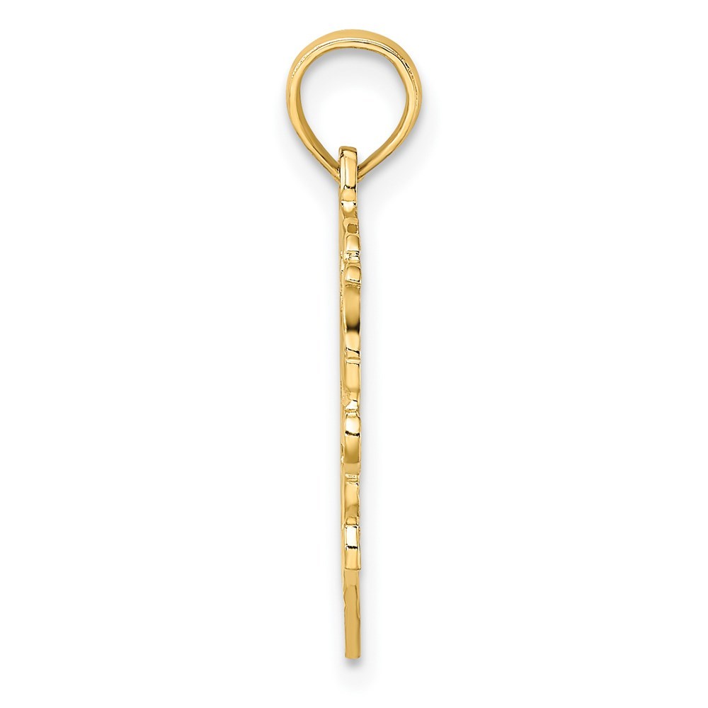 14K Yellow Gold Love In Heart With Floral Design Charm Pendant