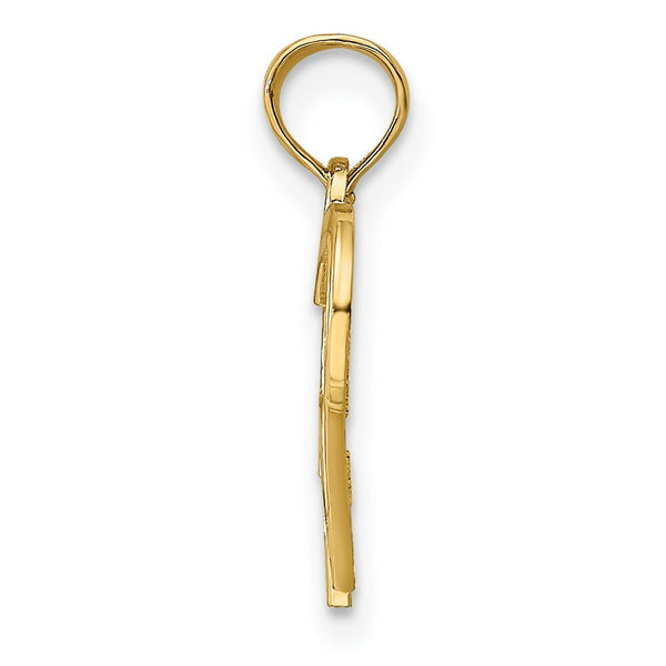 14K Yellow Gold Flat Two Hearts Intertwined Charm Pendant