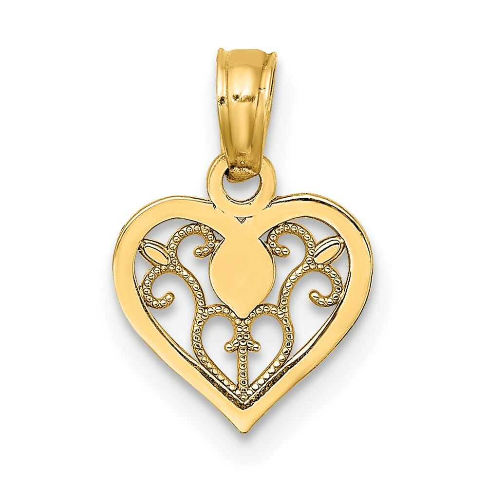 14K Yellow Gold Polished Filigree Heart Pendant