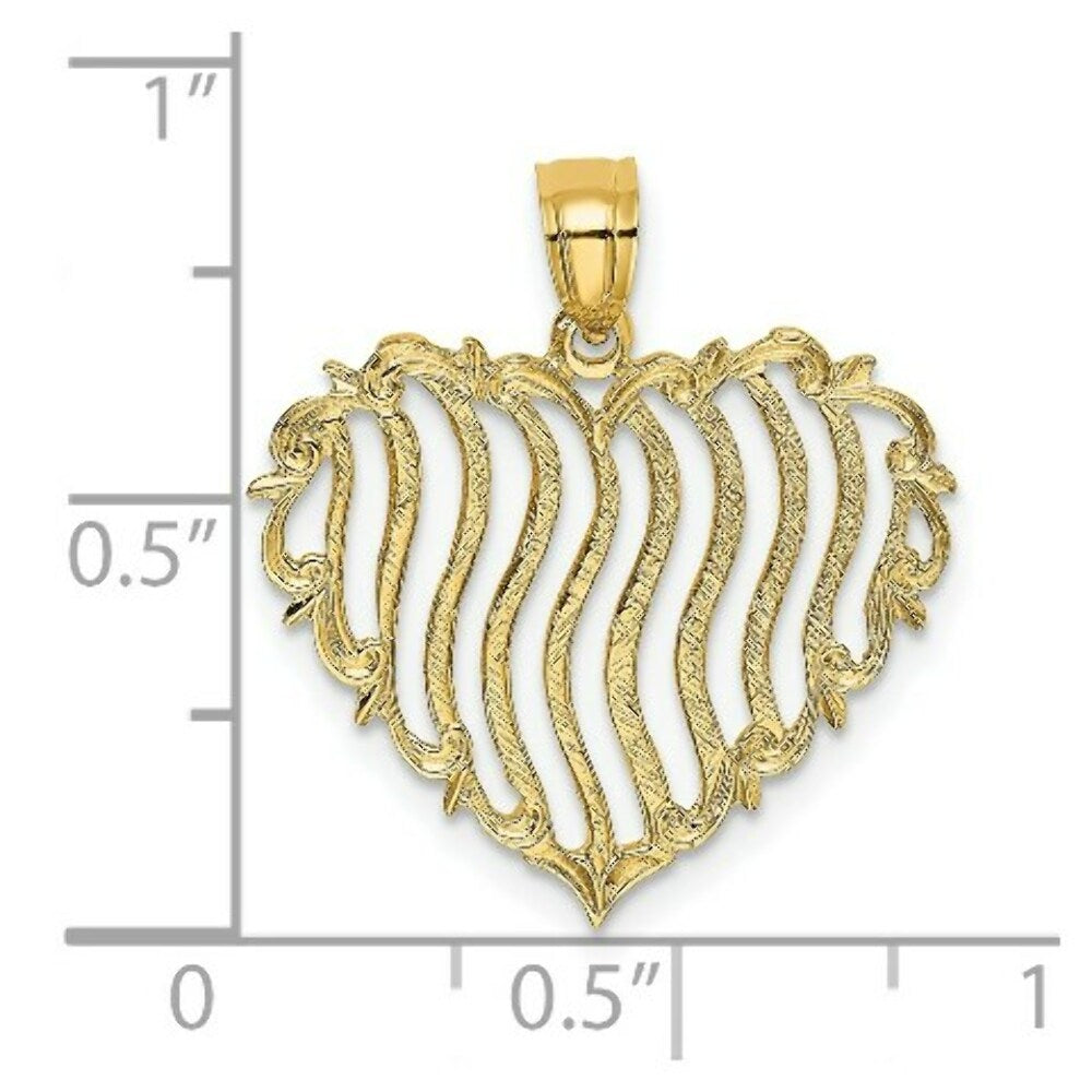 14K Yellow Gold Polished and Engraved Heart Charm Pendant