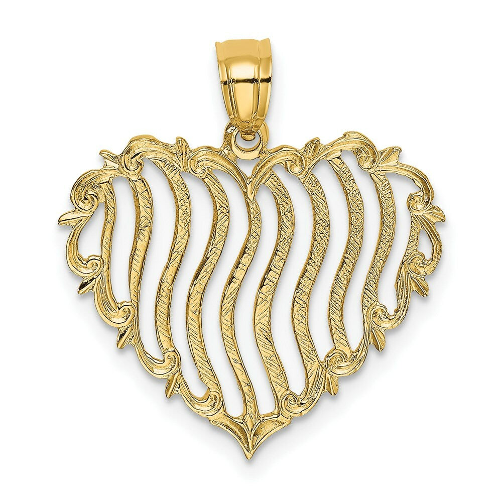 14K Yellow Gold Polished and Engraved Heart Charm Pendant