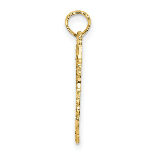 14K Yellow Gold Cut-Out Floral Heart Charm Pendant