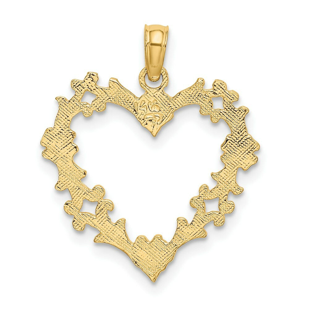 14K Yellow Gold Cut-Out Floral Heart Charm Pendant
