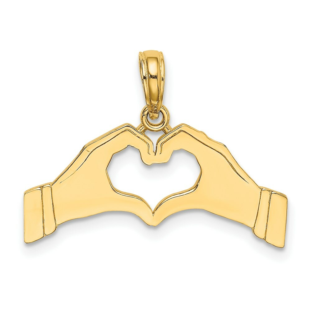 14K Yellow Gold Hands Forming a Heart Charm Pendant