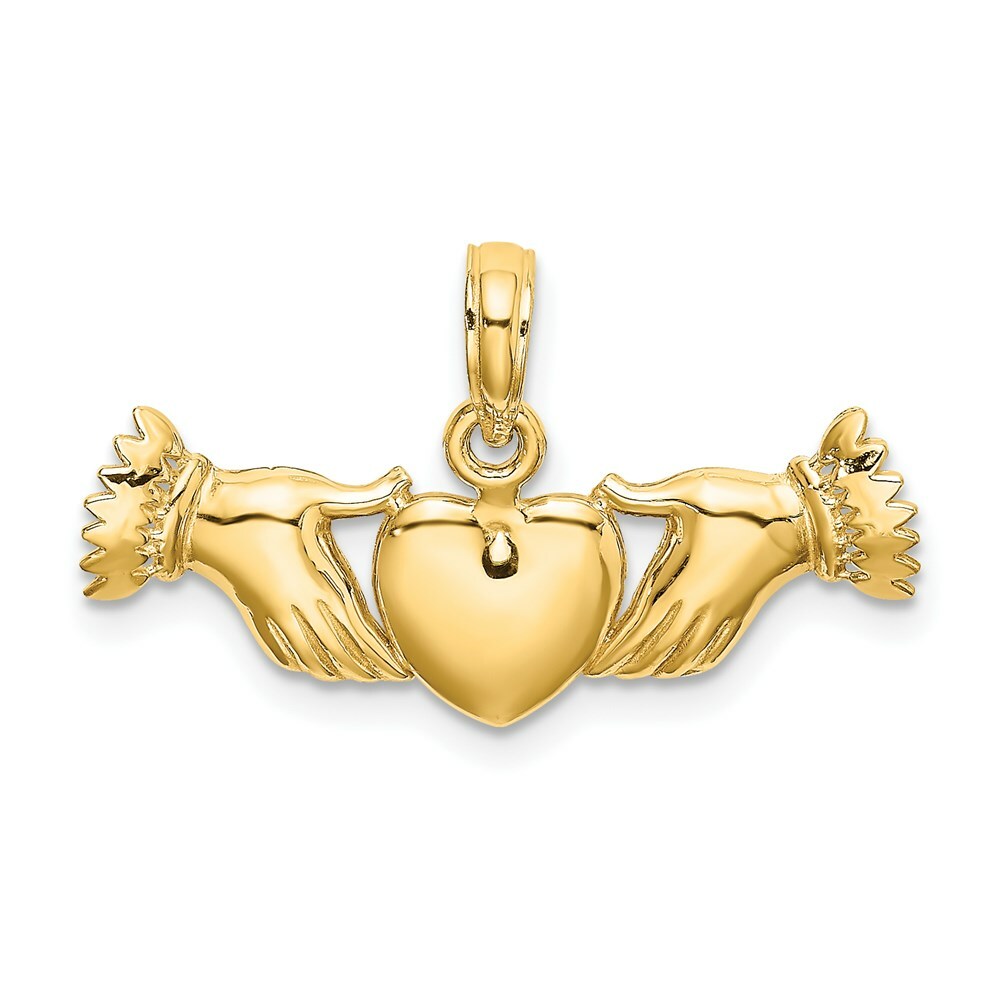14K Yellow Gold Hands Holding Heart Charm Pendant