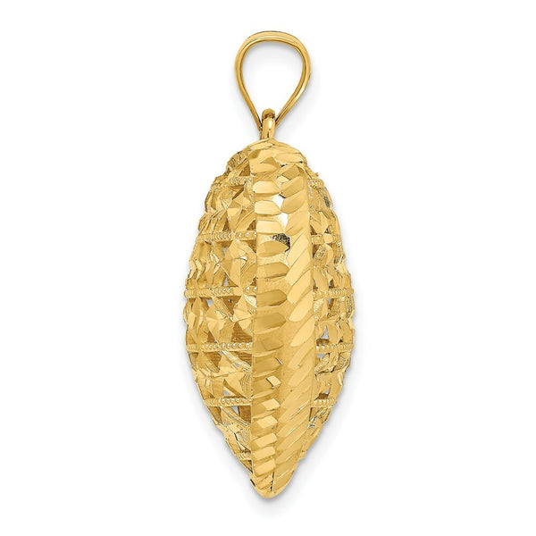 14K Yellow Gold Diamond-cut 3-D Puffed Heart With Marquise Pattern Charm Pendant