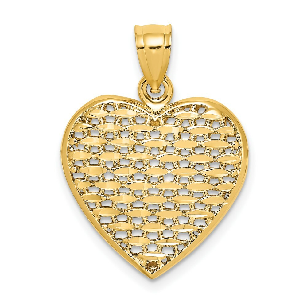 14K Yellow Gold 3-D & Diamond-cut Puffed Heart Charm Pendant