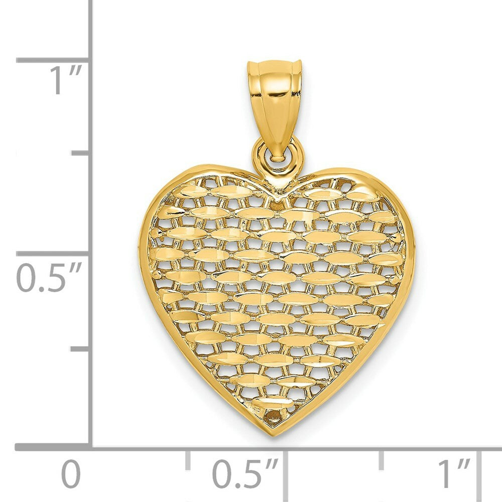 14K Yellow Gold 3-D & Diamond-cut Puffed Heart Charm Pendant