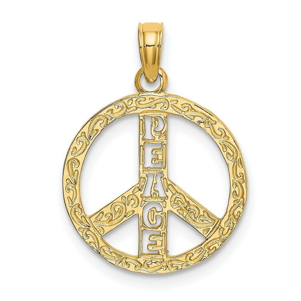 14K Yellow Gold Flat & Textured Peace Sign Charm Pendant