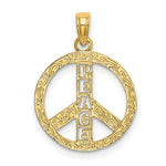 Load image into Gallery viewer, 14K Yellow Gold Flat &amp; Textured Peace Sign Charm Pendant
