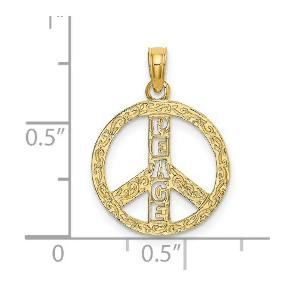 14K Yellow Gold Flat & Textured Peace Sign Charm Pendant