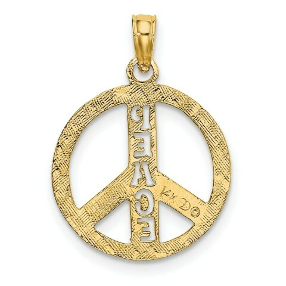 14K Yellow Gold Flat & Textured Peace Sign Charm Pendant